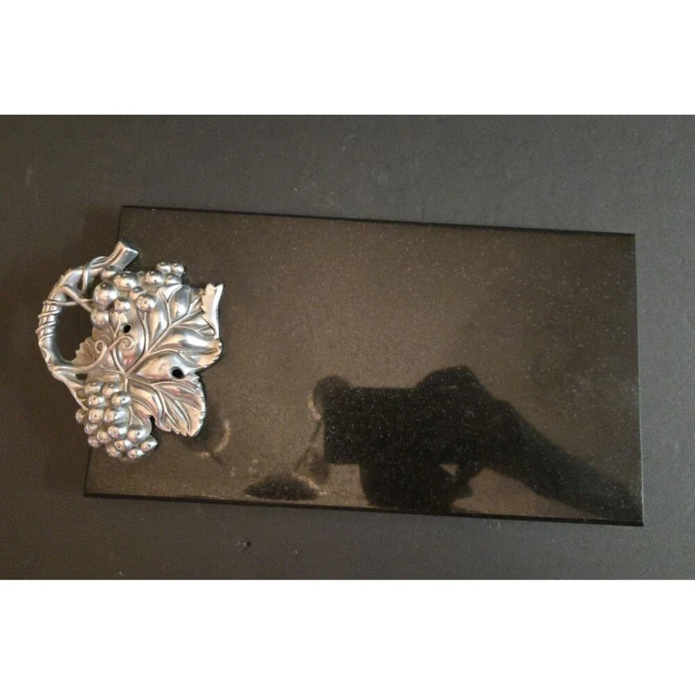 Arthur Court Marble Cheese Cutting Board Pewter Grapes Black Speckled Tray 11
